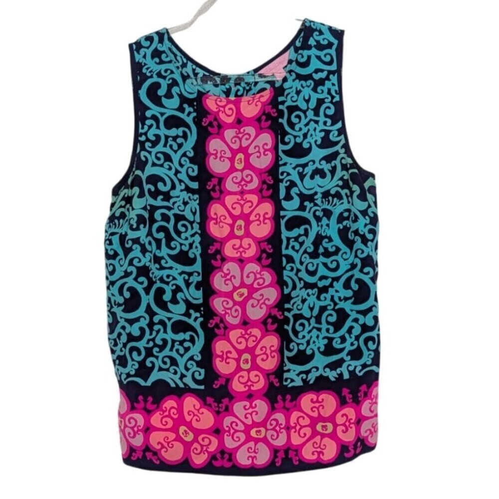 Lilly Pulitzer Iona Shirt Womens Size Small Blue Fountain Hopping 100% Silk Top